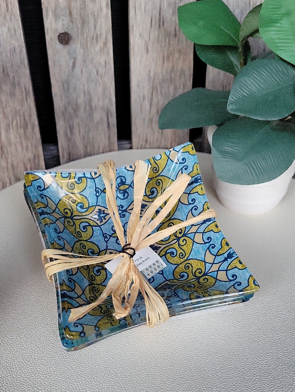 Prima Designs Vintage Vibrant Peacock Pattern Square Reverse Art Glass Set of 4